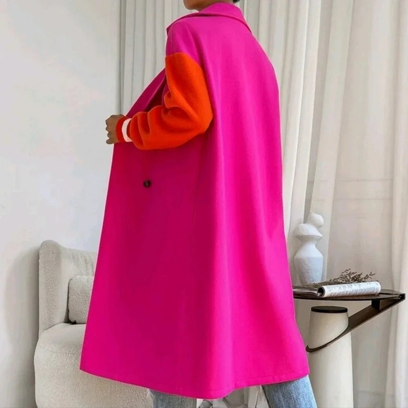 Colorblock Drop Shoulder Double Breasted Overcoat - Picture 2 of 6